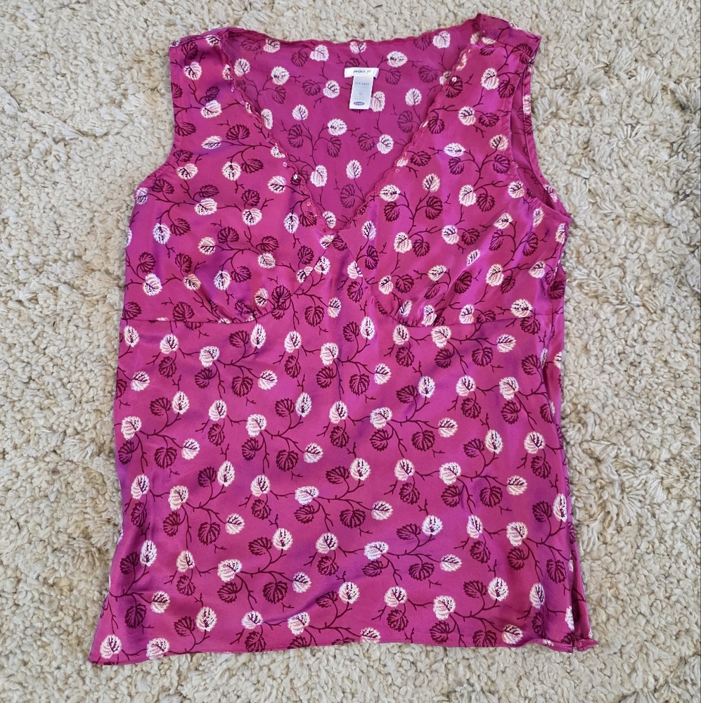 Vintage Old Navy 100% Silk Pink Floral Sleeveless Top Y2K Cottagecore Boho. M